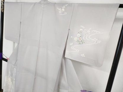 平和屋着物＊極上 夏物 訪問着 縦絽 片輪車花文 白藤色地 逸品 DZAA7628kh5