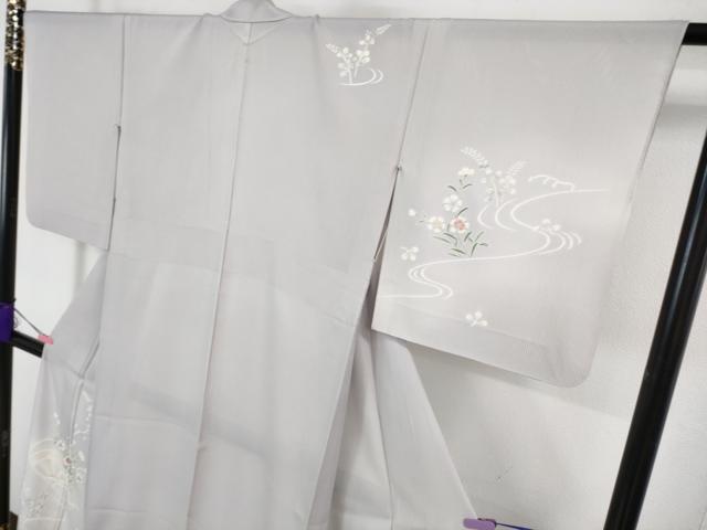 平和屋着物＊極上 夏物 訪問着 縦絽 片輪車花文 白藤色地 逸品 DZAA7628kh5