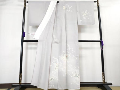 平和屋着物＊極上 夏物 訪問着 縦絽 片輪車花文 白藤色地 逸品 DZAA7628kh5
