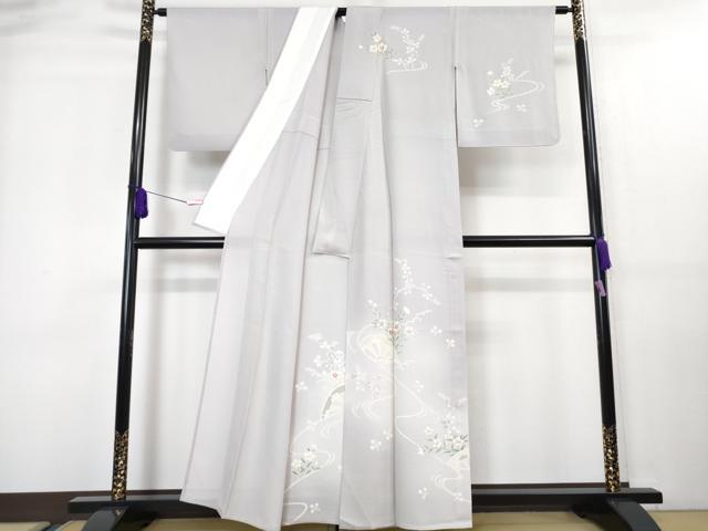 平和屋着物＊極上 夏物 訪問着 縦絽 片輪車花文 白藤色地 逸品 DZAA7628kh5