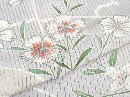 平和屋着物＊極上 夏物 訪問着 縦絽 片輪車花文 白藤色地 逸品 DZAA7628kh5
