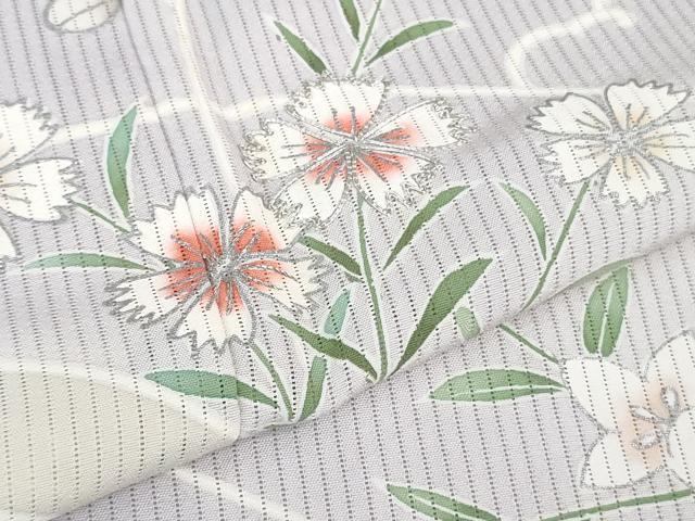 平和屋着物＊極上 夏物 訪問着 縦絽 片輪車花文 白藤色地 逸品 DZAA7628kh5