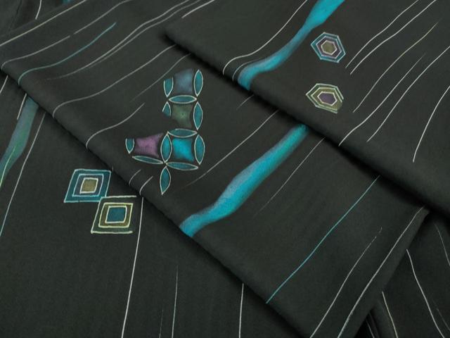 平和屋着物▽極上 小紋 単衣 亀甲 七宝 間道 黒地 逸品 DZAA7630kh5