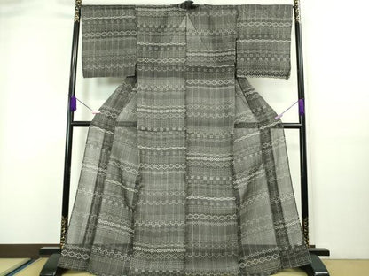 平和屋着物＊極上 夏物 絹芭蕉 小紋 吉祥間道 黒地 逸品 DZAA7635kh5