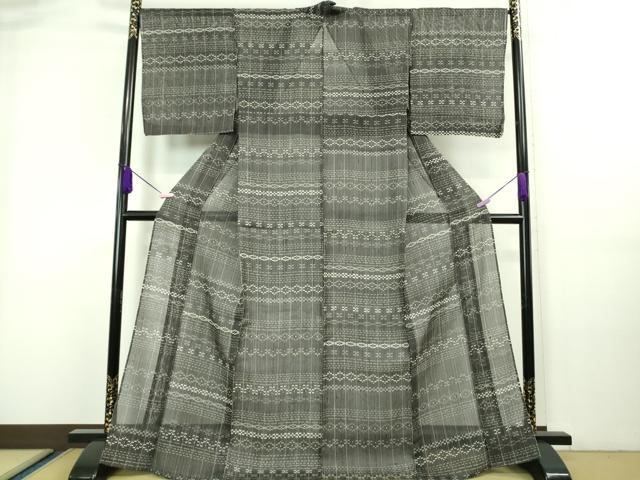平和屋着物＊極上 夏物 絹芭蕉 小紋 吉祥間道 黒地 逸品 DZAA7635kh5