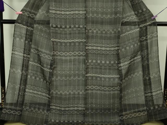 平和屋着物＊極上 夏物 絹芭蕉 小紋 吉祥間道 黒地 逸品 DZAA7635kh5