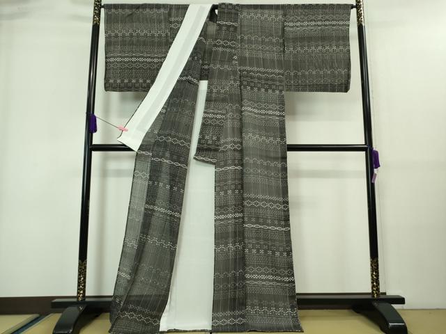 平和屋着物＊極上 夏物 絹芭蕉 小紋 吉祥間道 黒地 逸品 DZAA7635kh5