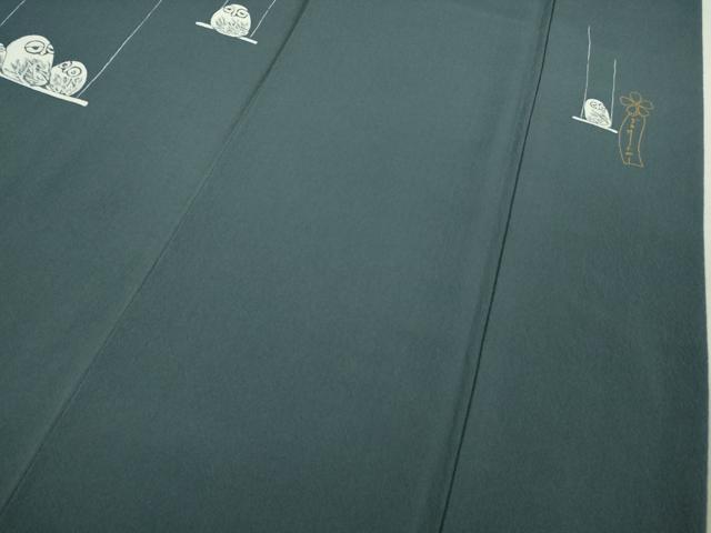 平和屋本店■極上　世界的人形師　辻村寿三郎　ジュサブロー　訪問着　梟　ふくろう　薄花色地　逸品　DZAA7645kh5