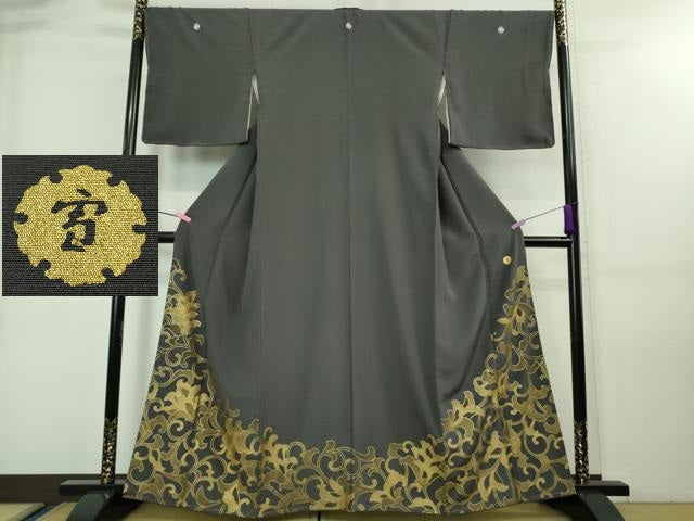 平和屋本店■極上　ジャパンオートクチュール　渡辺雪三郎　色留袖　刺繍　唐草文　羊羹色地　金彩　逸品　未使用　DZAA7646kh5