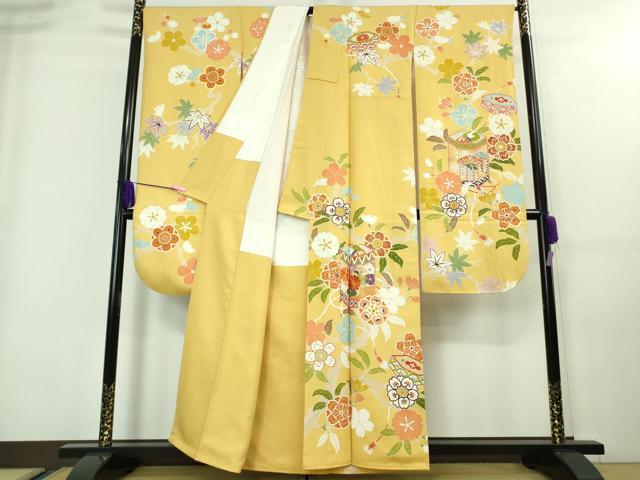 平和屋本店■極上　創業460年・千總　振袖　駒刺繍　貝桶花文　花葉色地　金彩　逸品　DZAA7651kh5