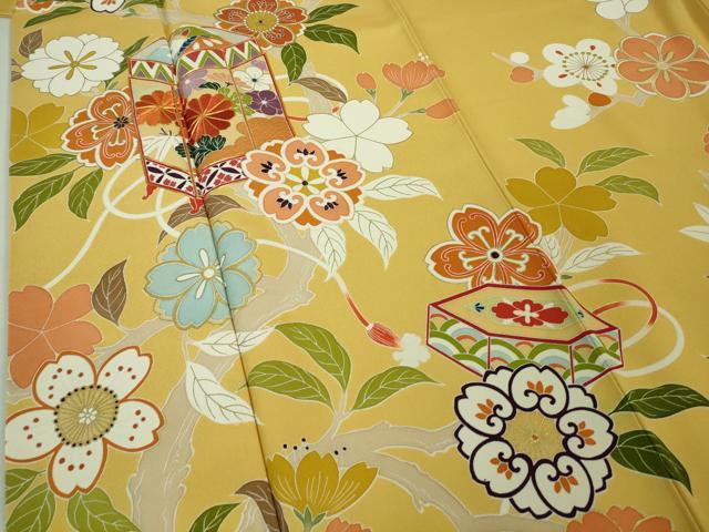 平和屋本店■極上　創業460年・千總　振袖　駒刺繍　貝桶花文　花葉色地　金彩　逸品　DZAA7651kh5