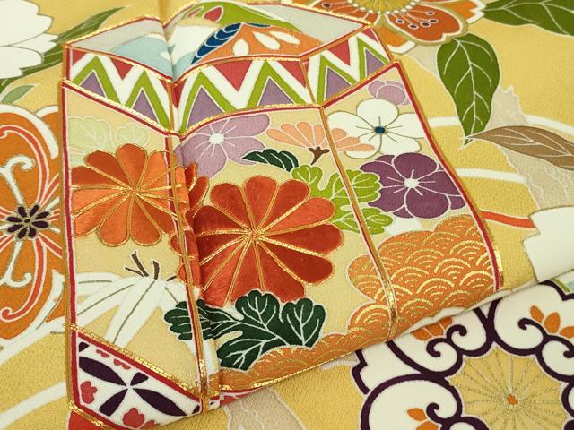 平和屋本店■極上　創業460年・千總　振袖　駒刺繍　貝桶花文　花葉色地　金彩　逸品　DZAA7651kh5