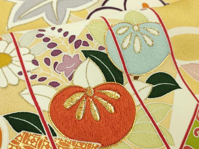 平和屋本店■極上　創業460年・千總　振袖　駒刺繍　貝桶花文　花葉色地　金彩　逸品　DZAA7651kh5