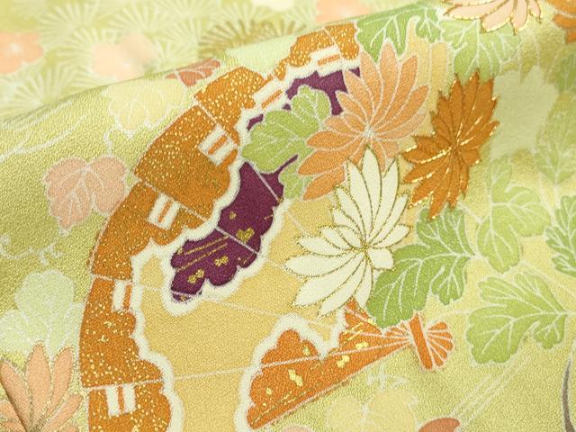 平和屋本店■極上　創業460年・千總　訪問着　駒刺繍　貝桶檜扇花松文　淡黄色地　金彩　逸品　未使用　DZAA7652kh5