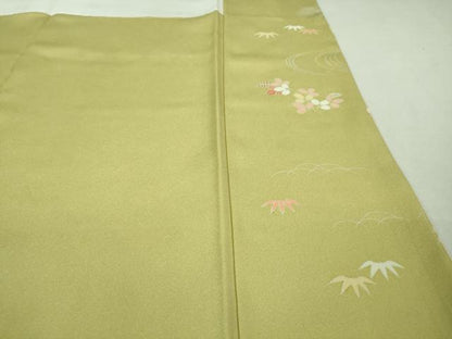 平和屋本店■極上　創業460年・千總　訪問着　駒刺繍　貝桶檜扇花松文　淡黄色地　金彩　逸品　未使用　DZAA7652kh5