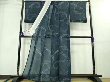 平和屋着物■極上　夏物　浴衣　絹紅梅　枝葉唐草　紺地　ゑり善扱い　逸品　DZAA7659kh5