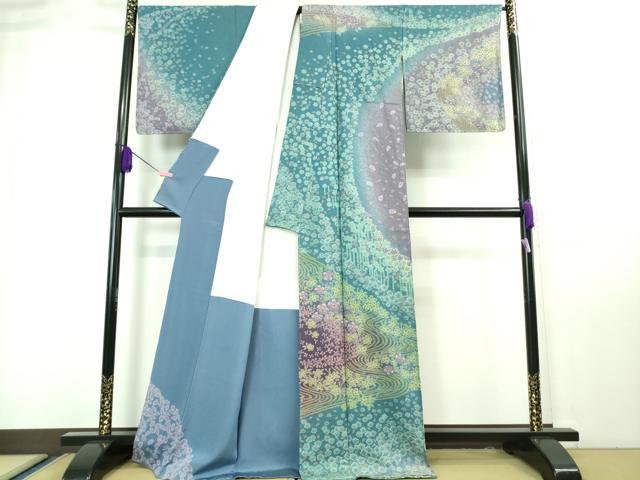 平和屋本店■極上 十日町 名門 滝泰謹製 訪問着 相良刺繍 おぼろ染 襲絞り 舞花文　暈し染め　金糸　銀通し地　逸品　未使用　DZAA7661kh5