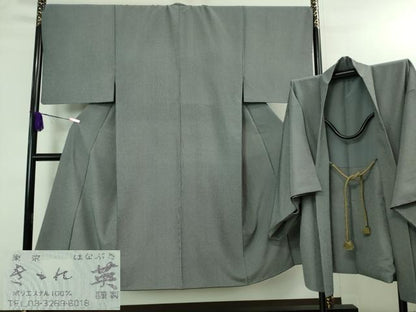 平和屋本店■極上　男性　洗える最高級着物　＜英＞はなぶさ謹製　江戸小紋　アンサンブル　万筋　濃藍色×白　逸品　DZAA7663kh5