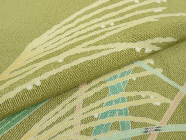 平和屋本店■極上　本加賀友禅作家　由水煌人　訪問着　単衣　露芝　すすき　抹茶色地　逸品　DZAA7664kh5