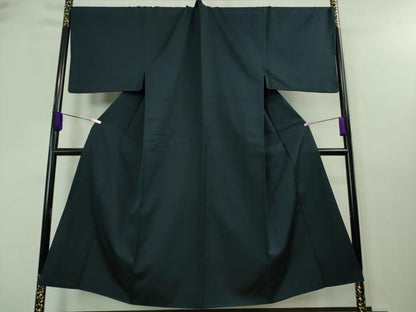 平和屋本店■極上　男性　お召　アンサンブル　キングサイズ　長羽織　着物・濃藍色　羽織・豆がら茶色　逸品　DZAA7674kh5