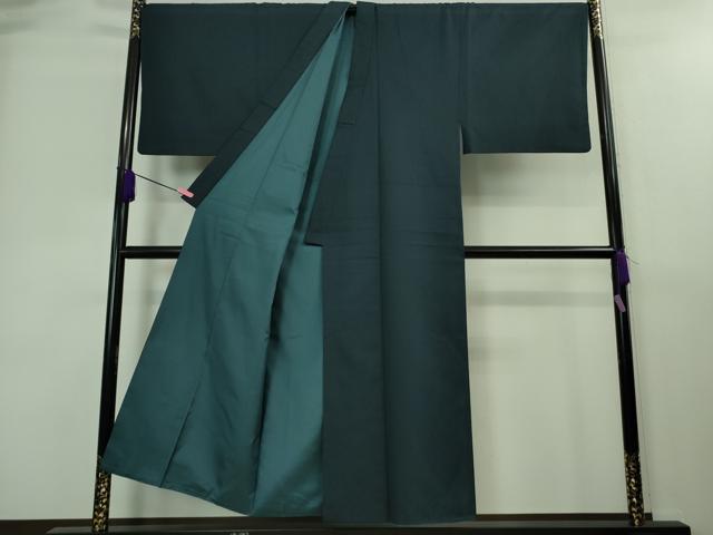 平和屋本店■極上　男性　お召　アンサンブル　キングサイズ　長羽織　着物・濃藍色　羽織・豆がら茶色　逸品　DZAA7674kh5