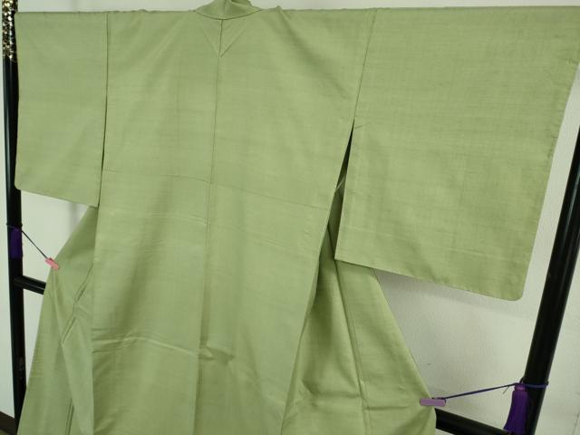 平和屋着物■極上　五代目・諏訪好風　紬　単衣　色無地　山葵色　逸品　DZAA7679kh5