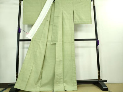 平和屋着物■極上　五代目・諏訪好風　紬　単衣　色無地　山葵色　逸品　DZAA7679kh5