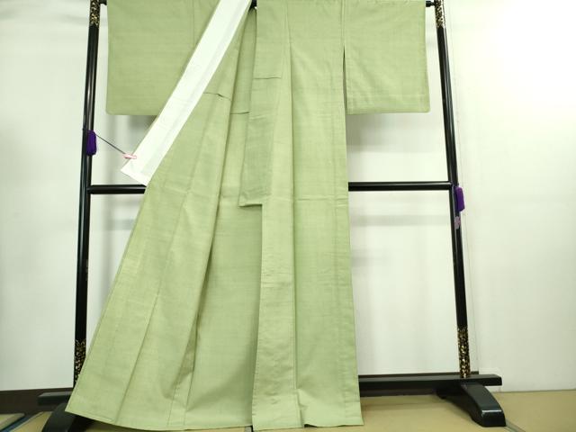 平和屋着物■極上　五代目・諏訪好風　紬　単衣　色無地　山葵色　逸品　DZAA7679kh5