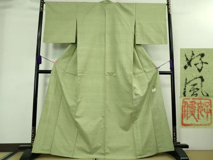 平和屋着物■極上　五代目・諏訪好風　紬　単衣　色無地　山葵色　逸品　DZAA7679kh5