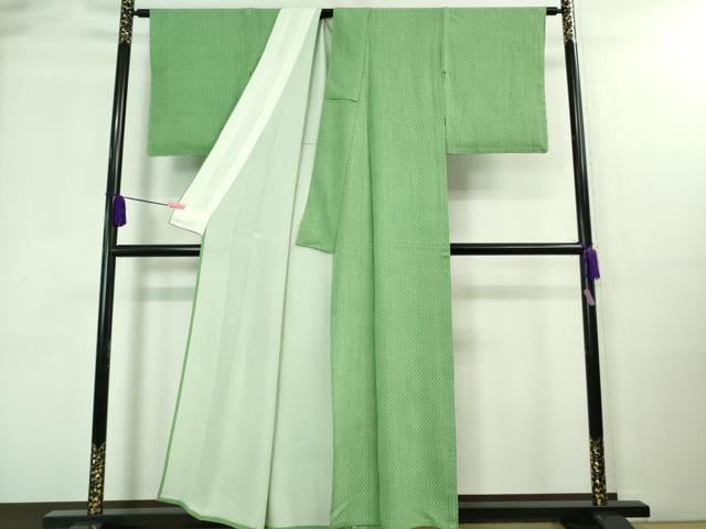 平和屋本店▽極上 人間国宝 小宮康孝 江戸小紋 単衣 間道 緑色地 逸品 未使用 DZAA7687kh5