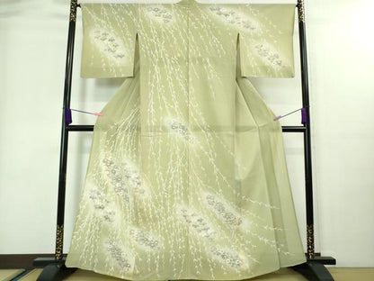 平和屋着物＊極上 夏物 訪問着 絽縮緬 作家物 枝垂れ柳 草花文 裏葉柳色地 暈し染め 逸品 DZAA7695kh5