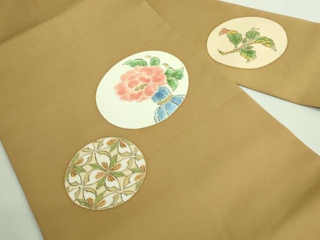 平和屋本店■極上　銀座　志ま亀　塩瀬　九寸名古屋帯　花ビン絵　黄唐茶色地　金彩　たとう紙付き　逸品　DZAA7718kh5