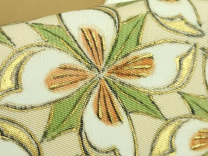 平和屋本店■極上　銀座　志ま亀　塩瀬　九寸名古屋帯　花ビン絵　黄唐茶色地　金彩　たとう紙付き　逸品　DZAA7718kh5