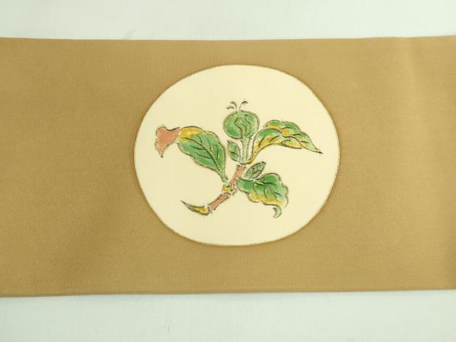 平和屋本店■極上　銀座　志ま亀　塩瀬　九寸名古屋帯　花ビン絵　黄唐茶色地　金彩　たとう紙付き　逸品　DZAA7718kh5