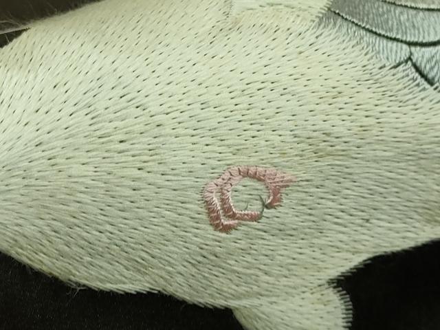 平和屋本店■極上　アンティーク　大正ロマン　九寸名古屋帯　総手刺繍　鳩　憲法黒茶色地　逸品　DZAA7719kh5
