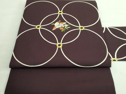 平和屋本店■極上　塩瀬　九寸名古屋帯　駒刺繍　鴛鴦花文　烏羽色地　金糸　逸品　DZAA7721kh5