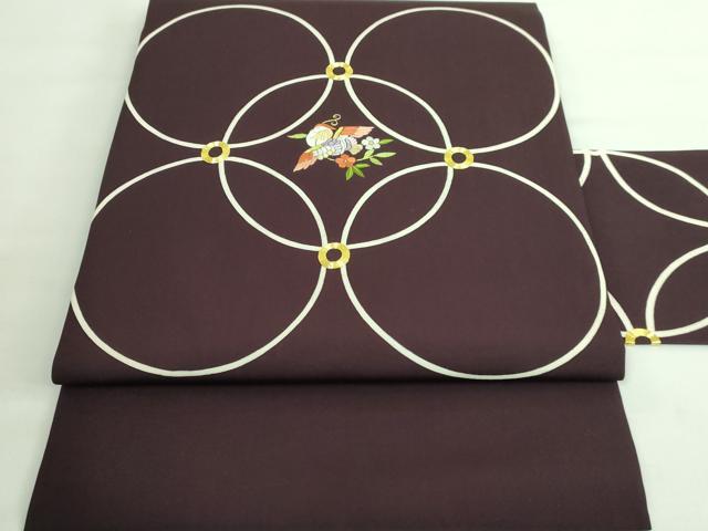 平和屋本店■極上　塩瀬　九寸名古屋帯　駒刺繍　鴛鴦花文　烏羽色地　金糸　逸品　DZAA7721kh5