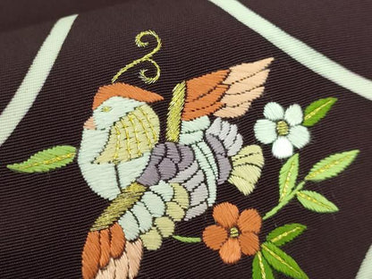 平和屋本店■極上　塩瀬　九寸名古屋帯　駒刺繍　鴛鴦花文　烏羽色地　金糸　逸品　DZAA7721kh5