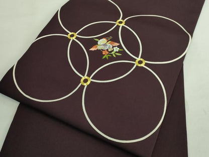平和屋本店■極上　塩瀬　九寸名古屋帯　駒刺繍　鴛鴦花文　烏羽色地　金糸　逸品　DZAA7721kh5