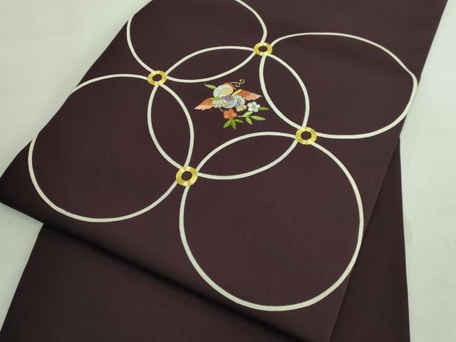 平和屋本店■極上　塩瀬　九寸名古屋帯　駒刺繍　鴛鴦花文　烏羽色地　金糸　逸品　DZAA7721kh5