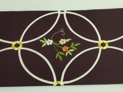 平和屋本店■極上　塩瀬　九寸名古屋帯　駒刺繍　鴛鴦花文　烏羽色地　金糸　逸品　DZAA7721kh5