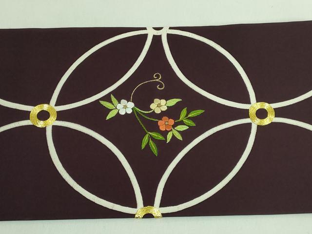 平和屋本店■極上　塩瀬　九寸名古屋帯　駒刺繍　鴛鴦花文　烏羽色地　金糸　逸品　DZAA7721kh5