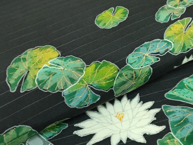 平和屋本店■極上　夏物　手描き友禅作　腰原淳策　絽塩瀬　九寸名古屋帯　蓮　黒地　金銀彩　逸品　DZAA7747kh5