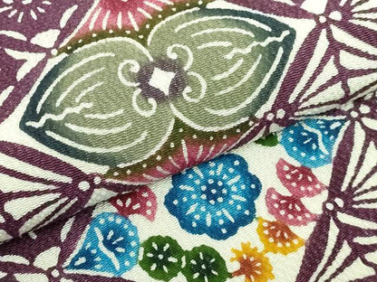 平和屋本店■最高級　城間栄順　本場琉球紅型　九寸名古屋帯　花菱文　鬼しぼ縮緬　やまと誂製　逸品　DZAA7754kh5