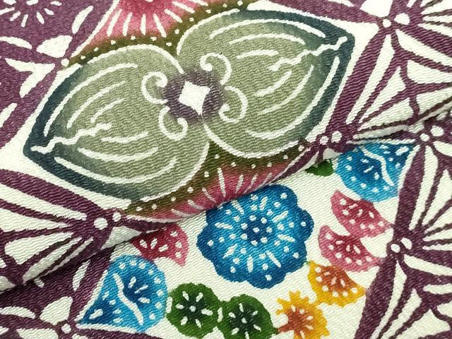 平和屋本店■最高級　城間栄順　本場琉球紅型　九寸名古屋帯　花菱文　鬼しぼ縮緬　やまと誂製　逸品　DZAA7754kh5