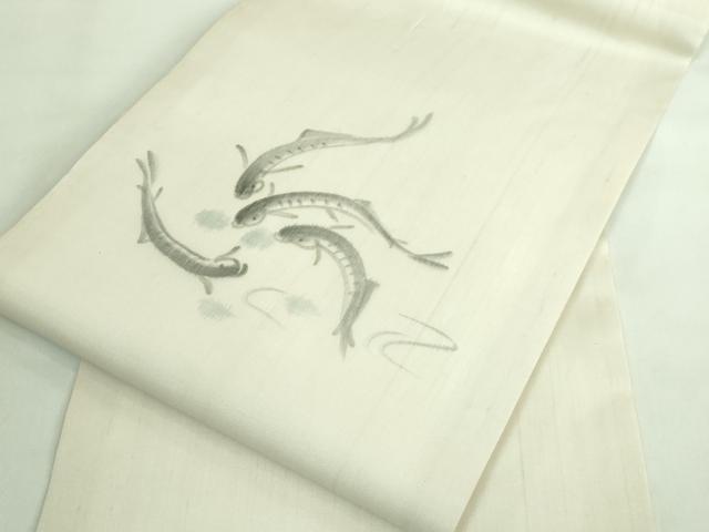 平和屋着物＊極上 夏物 絹芭蕉 九寸名古屋帯 作家物 手描き ドジョウ 砥粉色地 逸品 DZAA7756kh5