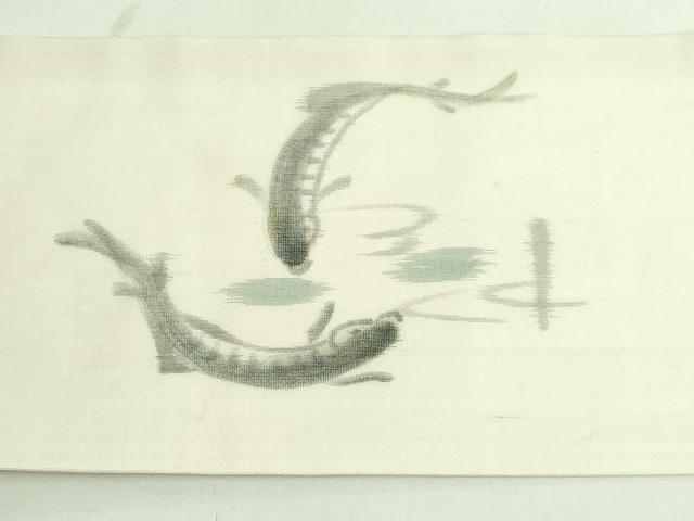 平和屋着物＊極上 夏物 絹芭蕉 九寸名古屋帯 作家物 手描き ドジョウ 砥粉色地 逸品 DZAA7756kh5
