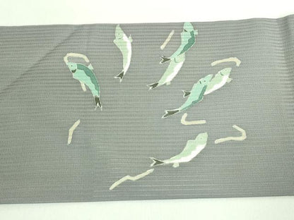 平和屋着物＊極上 夏物 九寸名古屋帯 魚 煤色地 逸品 DZAA7760kh5