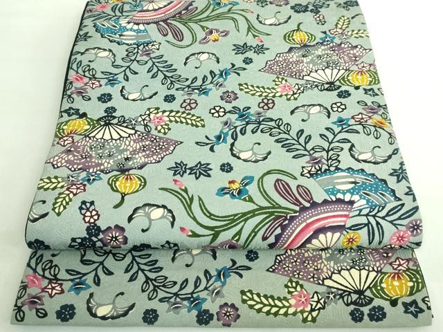 平和屋着物■極上　本場琉球紅型　九寸開き名古屋帯　扇面舞花文　逸品　DZAA7766kh5