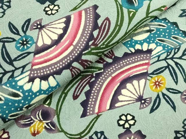 平和屋着物■極上　本場琉球紅型　九寸開き名古屋帯　扇面舞花文　逸品　DZAA7766kh5